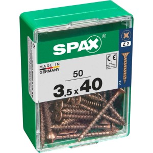 Viti per legno SPAX 3,5 x 40 mm in contenitore di plastica verde, viti per legno.