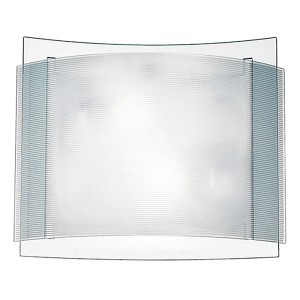 Plafoniera moderna con vetro curvo a righe orizzontali.