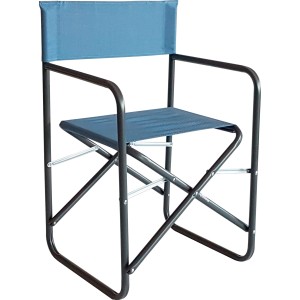 Sedia da regista blu t.b.t. con braccioli e struttura in metallo nero.