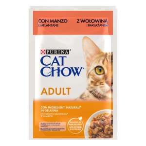 Alimento umido per gatti Purina Cat Chow Adult con manzo e melanzane in busta.