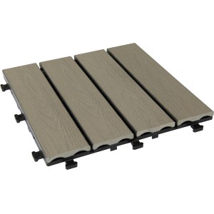 Piastrella a click WPC effetto legno grigio chiaro, 30x30cm, set da 6 per balcone e terrazzo.
