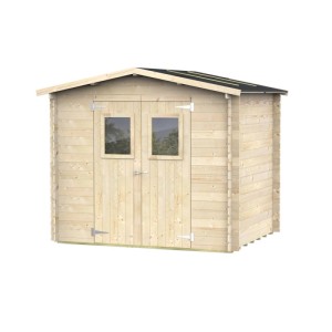 Casetta in legno Argenta 248x198 cm. Capanno in abete chiaro con doppia porta e due finestre, ideale per attrezzi.