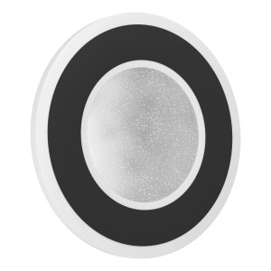 Applique LED t.b.t. rotonda con anello nero e bordo bianco.