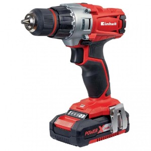 Avvitatore a impulsi a batteria Einhell rosso con impugnatura nera e batteria. Ideale per il fai da te.