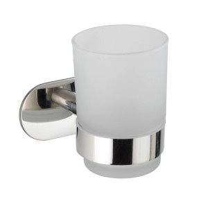 Wenko portaspazzolino Uno Orea Shine: Supporto a parete in acciaio inox con bicchiere in vetro satinato.
