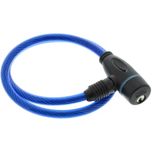Lucchetto per bici a cavo Burg Wächter 260 blu, lungo 60 cm, con testa di chiusura nera.