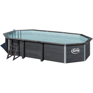 Piscina ovale Gre Composite Avantgarde 664x386x124 cm con scala e illuminazione LED.