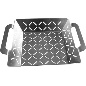Cestello per griglia piccolo Steuber in acciaio inox con fori di ventilazione per una cottura uniforme.