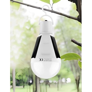 Luce solare bianca a forma di lampadina con gancio per decorazione giardino.