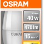 Lampadina LED Osram E14 a forma di candela, 4,9W, bianco caldo, 470lm. Dettaglio della confezione.