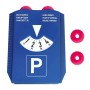 Disco orario blu con impostazione dell'ora di arrivo e simbolo di parcheggio, accessorio per interni auto.