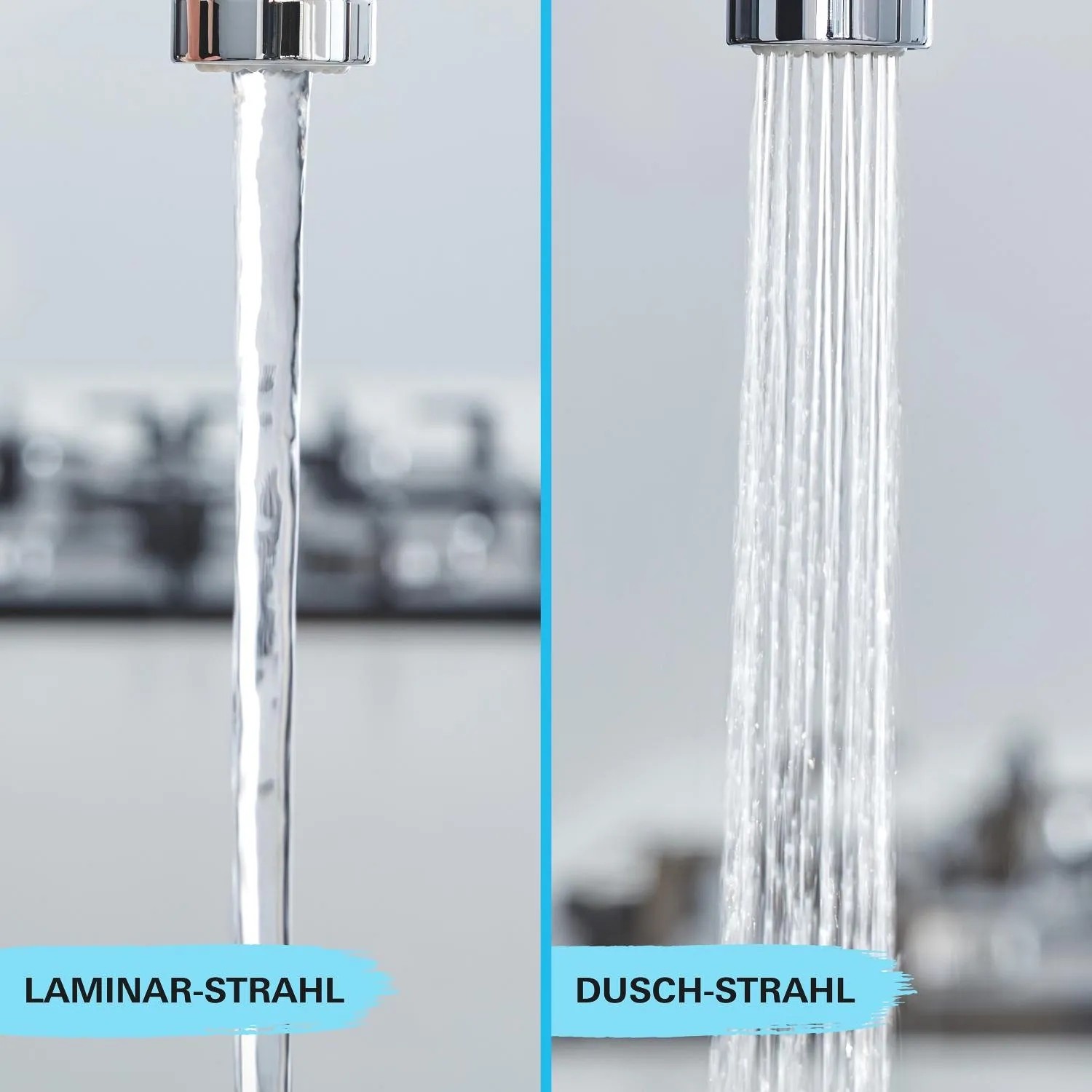 Miscelatore cucina Grohe: confronto tra getto laminare e doccia del rubinetto.