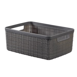Cesto/contenitore grigio effetto rattan con manici per riporre oggetti.