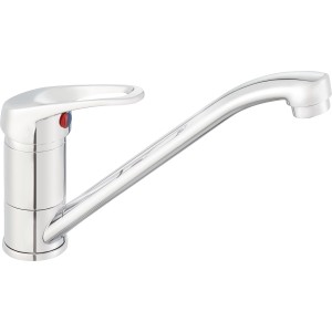 Miscelatore monocomando per cucina Foglia Chrome, miscelatore monocomando lucido per lavello.