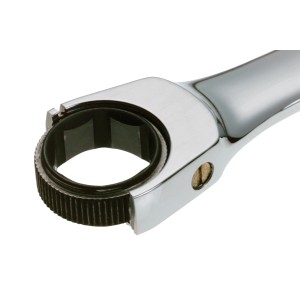Primo piano: chiave a cricchetto LUX Comfort 17 mm, acciaio al cromo vanadio, dentatura fine.