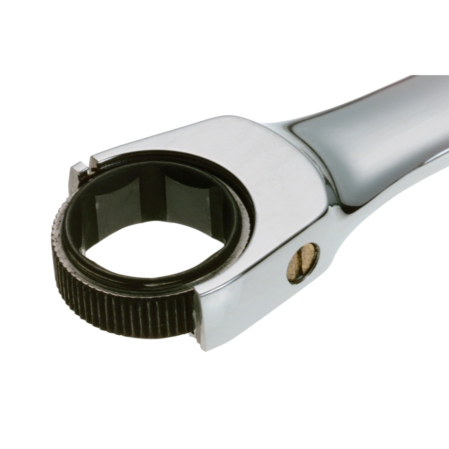 Primo piano: chiave a cricchetto LUX Comfort 17 mm, acciaio al cromo vanadio, dentatura fine.