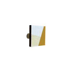 Pomello per mobili quadrato con motivo geometrico in bianco, beige e giallo.