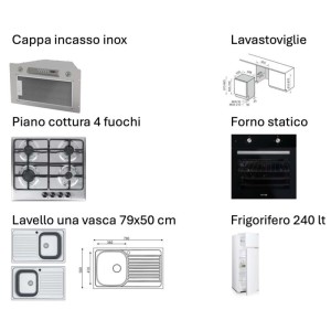 Cucina completa Licola reversibile 255 cm grigio