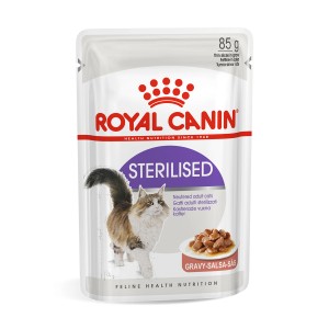 Royal Canin Sterilised cibo umido per gatti sterilizzati, busta da 85g in salsa.