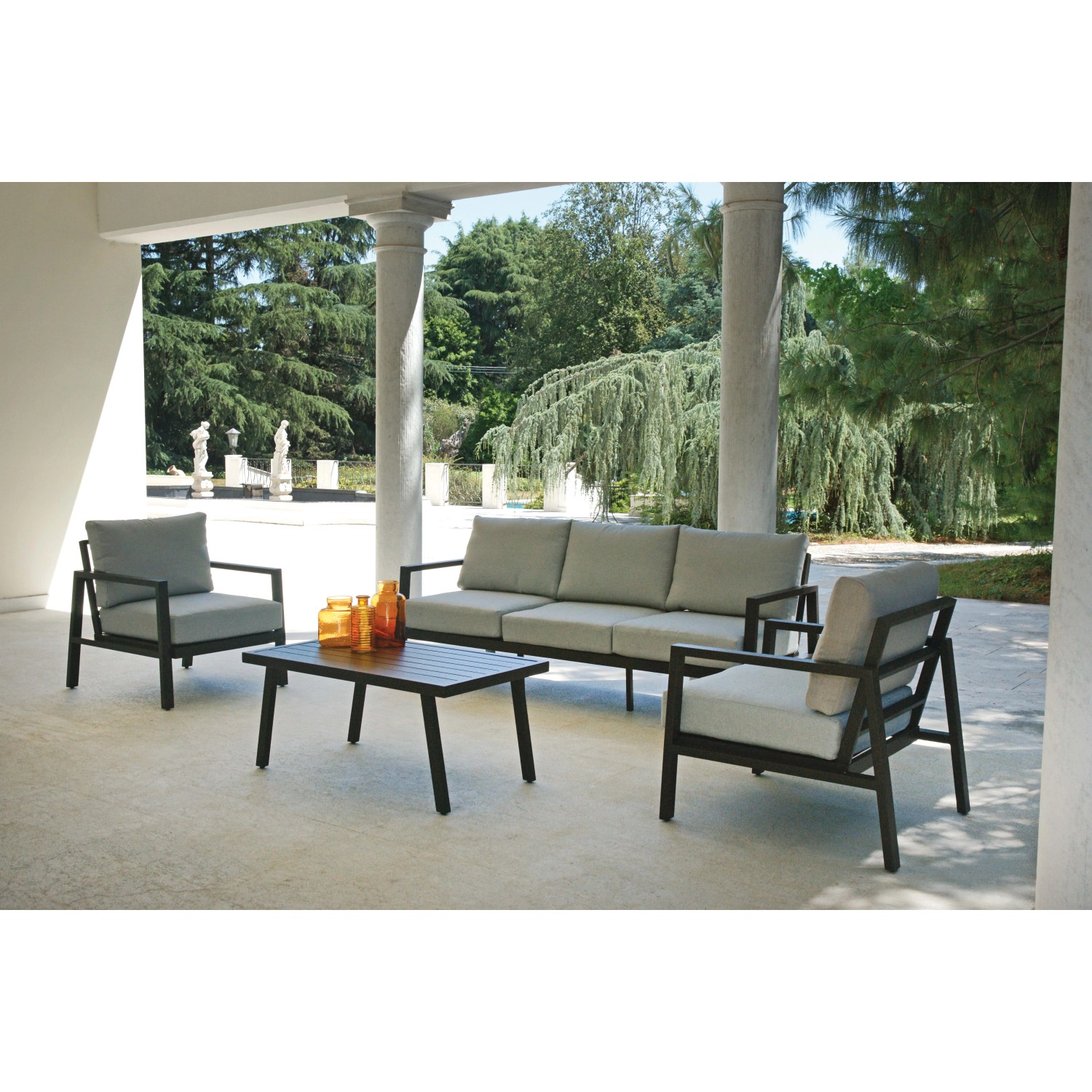 Salotto da giardino in alluminio antracite cuscini in poliestere