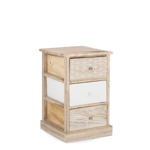 Cassettiera t.b.t. con tre cassetti in legno naturale e bianco.