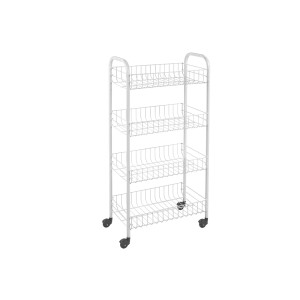 Carrello da cucina bianco con 4 cestelli in metallo, su ruote.