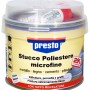 Stucco poliestere microfine Presto 250g in barattolo di metallo con coperchio trasparente.