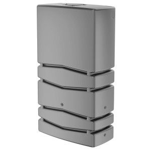 Serbatoio grigio per acqua piovana con superficie ondulata.