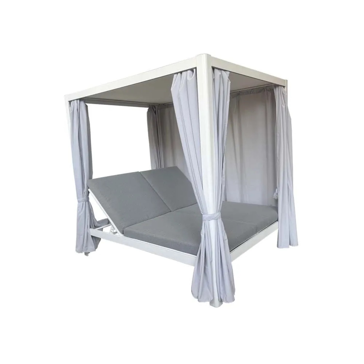 Pergola in alluminio con tende Sunlounge 205x166x200 cm bianco_2