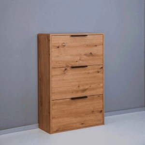 Scarpiera 3 ribalte doppia profondità 120x65x25 cm quercia