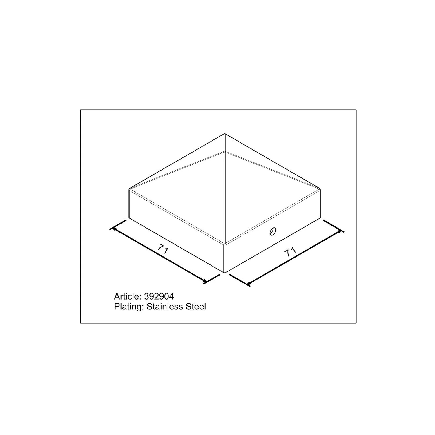 t.b.t. Copertura supporto palo in acciaio inox, quadrata, 71x71 mm.