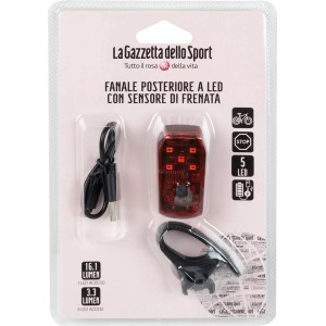 t.b.t. Luce posteriore per bici a LED con sensore di frenata. Include cavo USB e staffa.