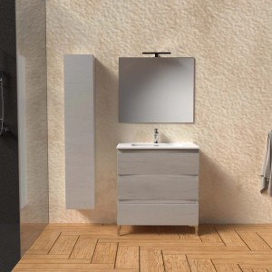 Mobile bagno base lavabo a terra Pura 3 cassettoni L81xH90xP46 cm Cemento