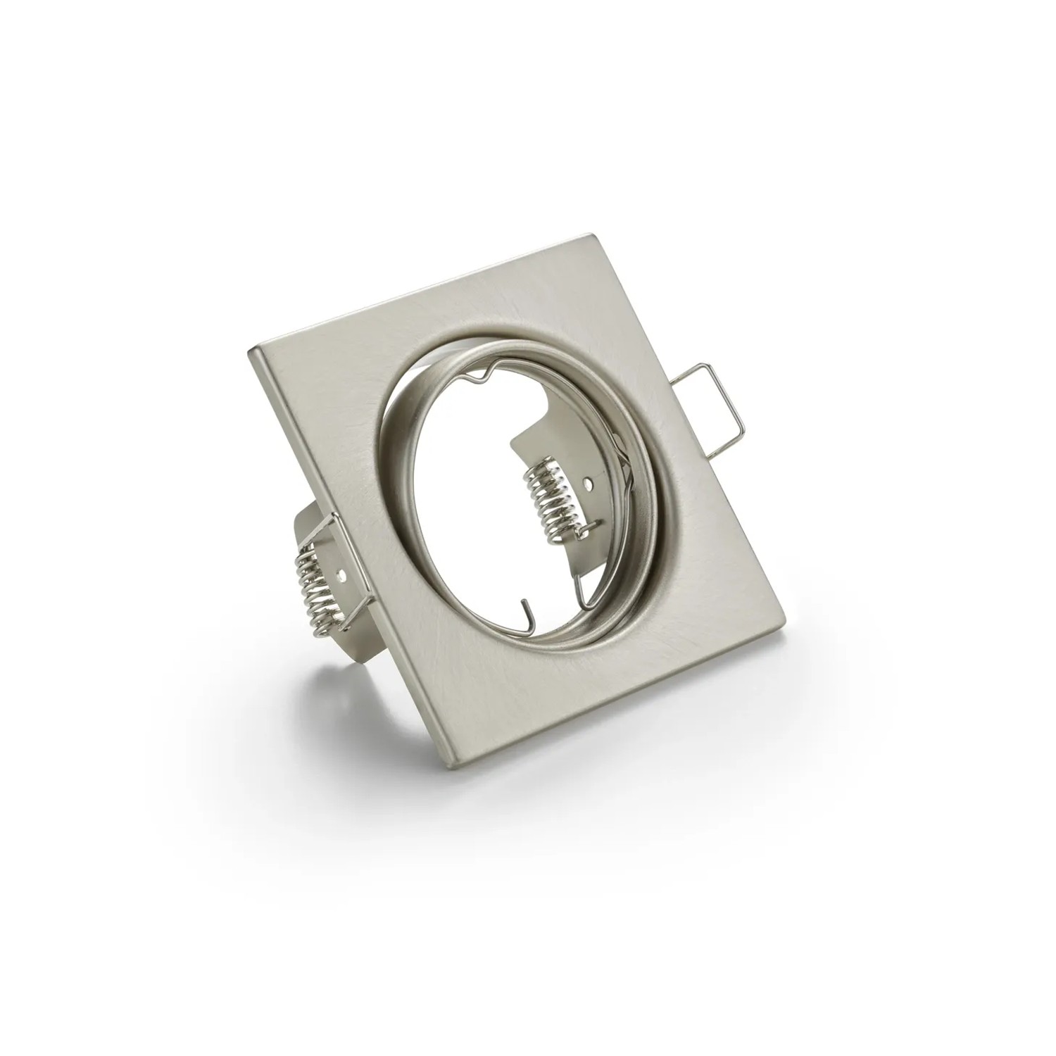 Faretto da incasso quadrato in argento, vista dettagliata.