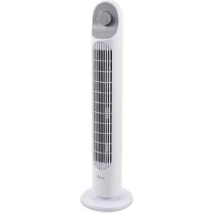 Ventilatore a torre bianco con controllo a manopola per OBI. Offre un piacevole raffreddamento.