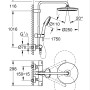 Disegno tecnico: Sistema doccia Grohe Vitalio Start 250 con termostato, dimensioni e dettagli.
