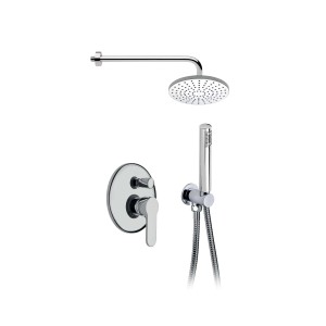 Sistema doccia t.b.t. con soffione e doccetta, termostato esterno e flessibile doccia.