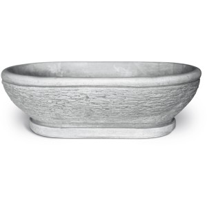 Ciotola ovale per fontana da giardino in pietra grigia.