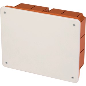 t.b.t. Scatola da parete a montaggio superficiale, coperchio crema, telaio arancione.