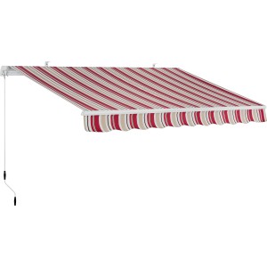 Tenda da sole t.b.t. a strisce rosso-beige per terrazzi e balconi.