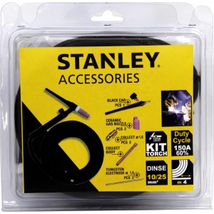 Kit accessori per saldatura Stanley, inclusi torcia, ugelli ed elettrodi.