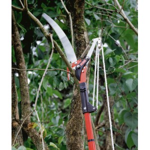 Forbice telescopica LUX con sega in uso, taglio e segatura di rami.