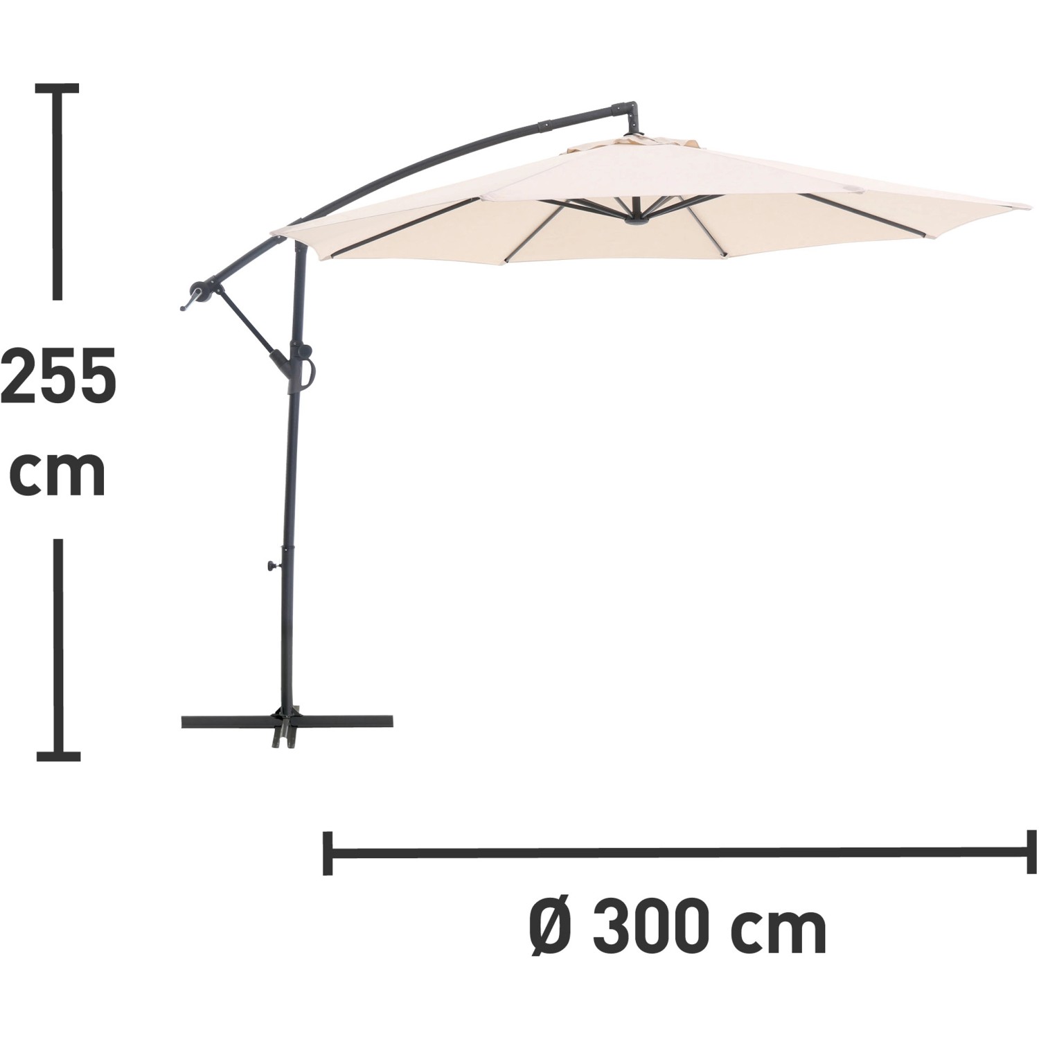 Ombrellone a braccio Alvarado beige, Ø 300 cm, con manovella e palo laterale per giardino e terrazza.