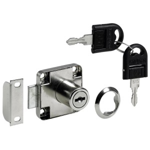 Serratura per mobili Hettich, serratura a cilindro da applicare, acciaio nichelato, incl. chiave e fissaggio.