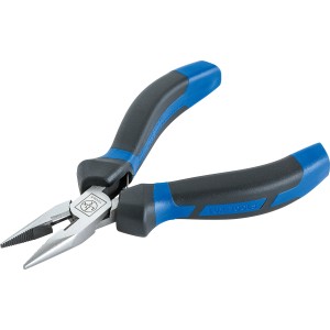 Pinza a becchi mezzotondi LUX, 120 mm, con manici 2K blu e neri per tenere, piegare e tagliare.