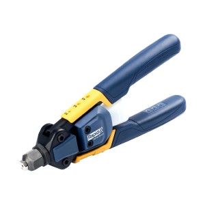 Pinza crimpatrice Rapid blu con dettagli gialli per lavori di precisione.