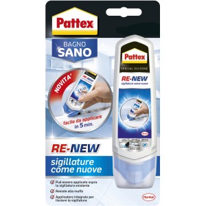 Pattex Re-New sigillante siliconico, pronto all'uso per sigillare facilmente le fughe del bagno.