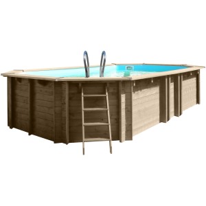Piscina fuori terra in legno Gre Vermela Oval, 672x472x146 cm con scala. Marrone, resistente all'inverno.