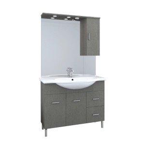 Mobile bagno grigio con specchio e pensile. Set arredo bagno moderno.