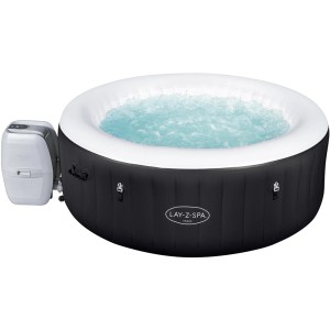 Bestway Lay-Z-Spa Miami AirJet, vasca idromassaggio gonfiabile rotonda nera con pompa e acqua.